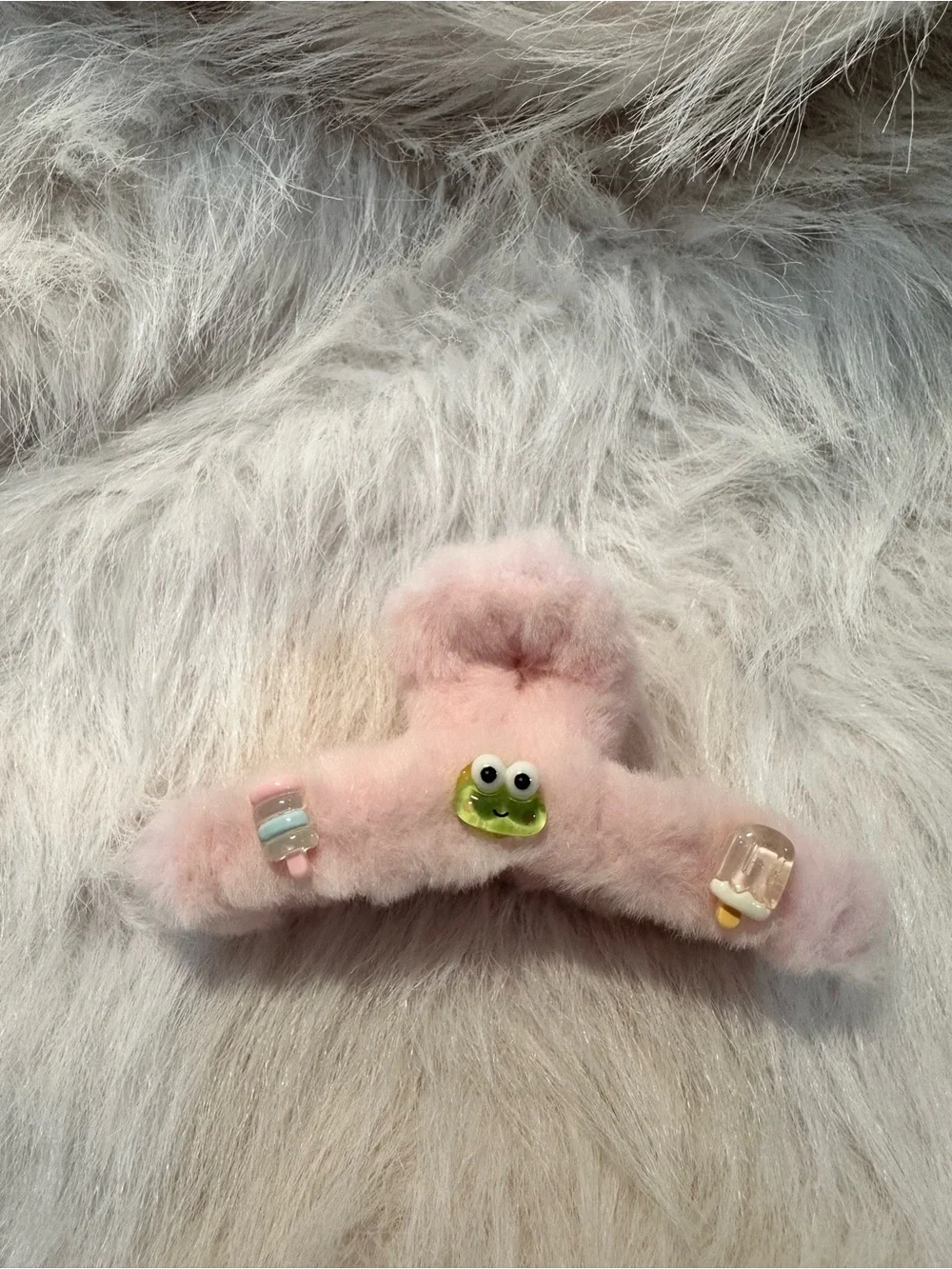 Set of 5‎ Fuzzy Cartoon Hair Clips - Pink, Lilac, Peach, Beige, Blue